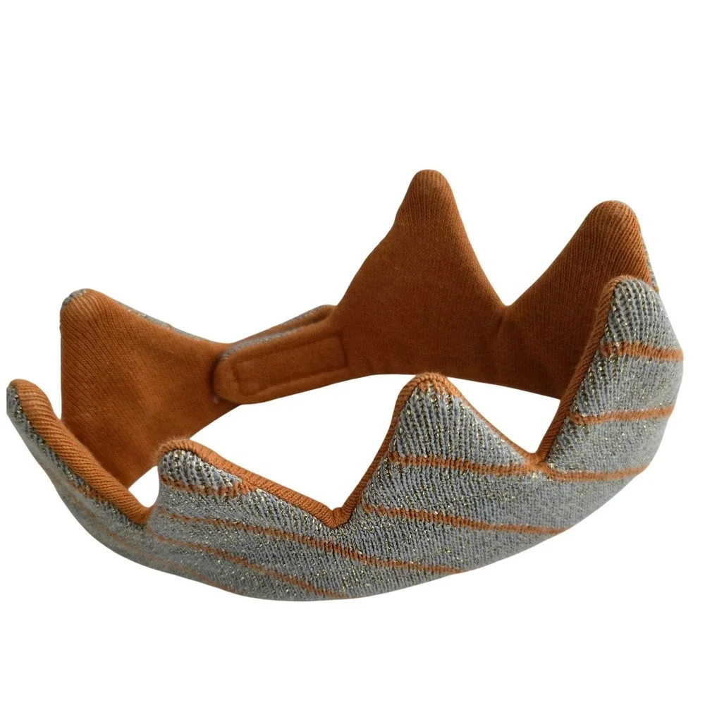 OYOY Mini Kids Knit‎ Crown Headband Grey Caramel Gold Stripe Lurex Dress Up